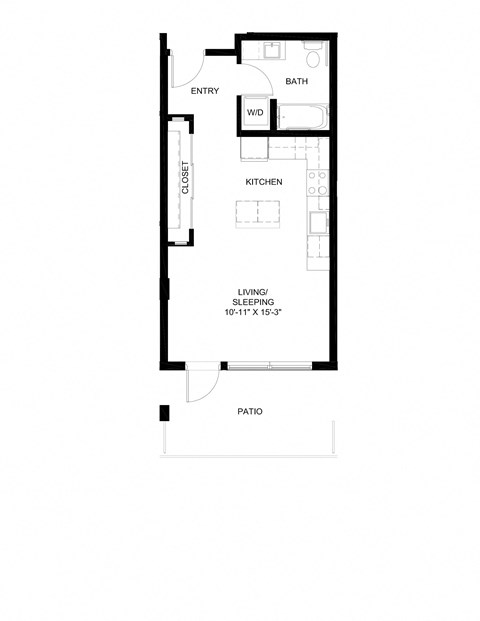 Floor plan for studio, 1 bath, 485 sqft